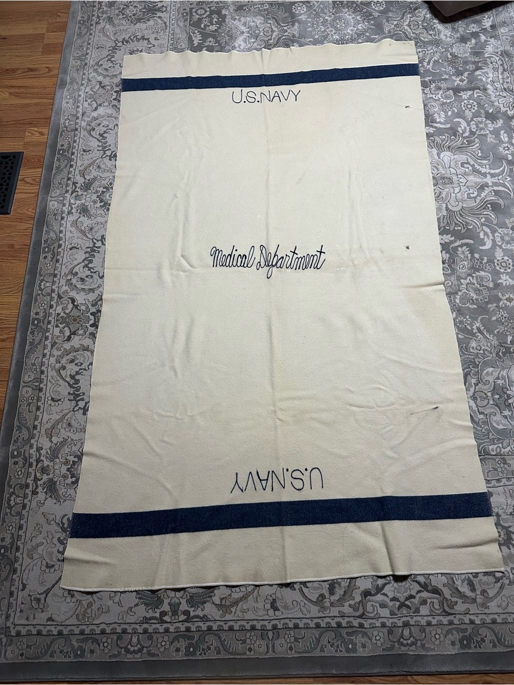 Vintage WWII US Navy Medical Department Wool Blanket - Estate Sale Find